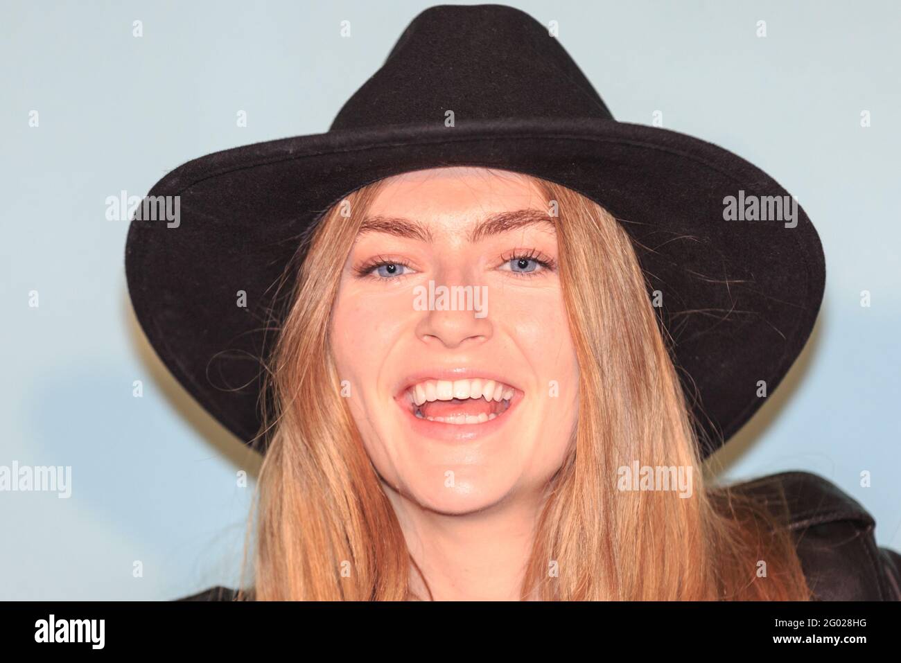 Model Eve Delf attends SKATE at Somerset House event, close up portrait, smiling, London, UK Stock Photo