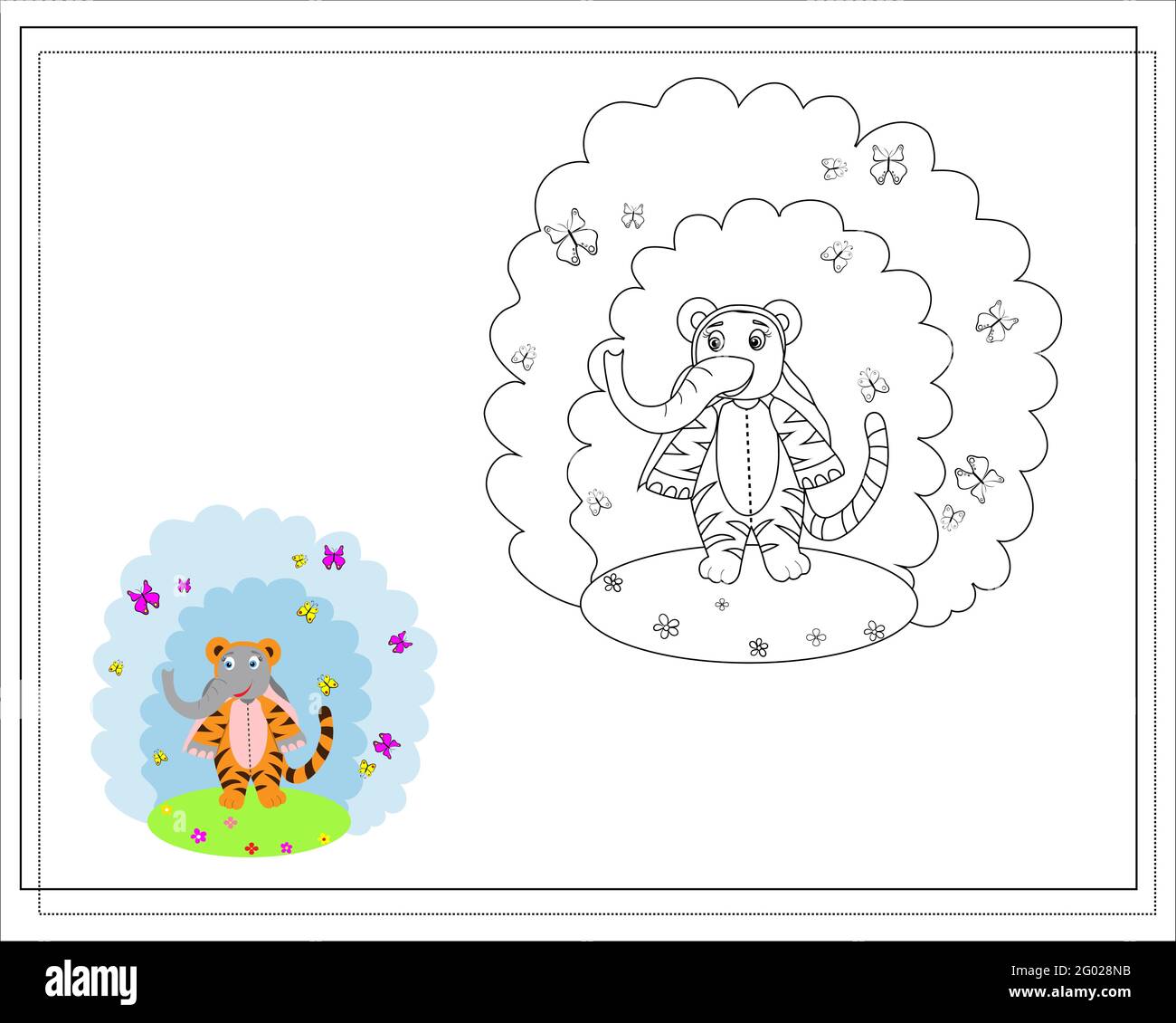 Coloring book for kids, cartoon elephant in tiger costume. vector ...