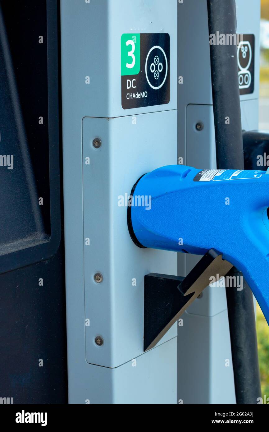 Types of EV chargers in EV Charger station in focus Stock Photo Alamy