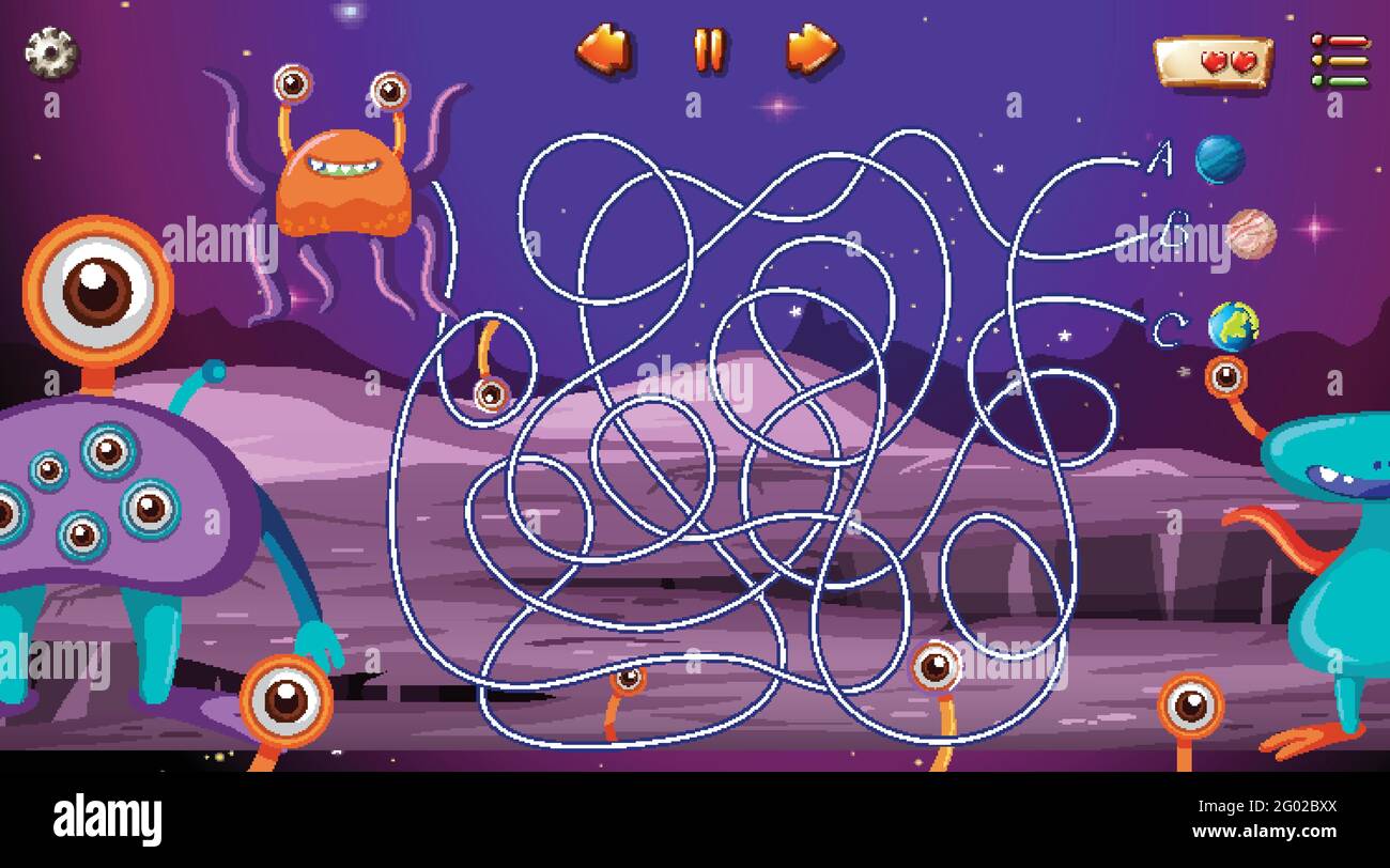 Maze game with space theme template illustration Stock Vector Image ...