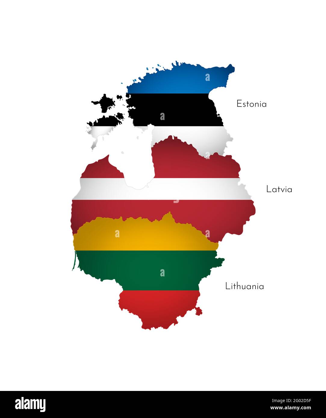 Vector illustration with isolated silhouettes of Baltic States on map  (simplified shapes). National flags of Lithuania, Latvia, Estonia. White  backgro Stock Vector Image & Art - Alamy