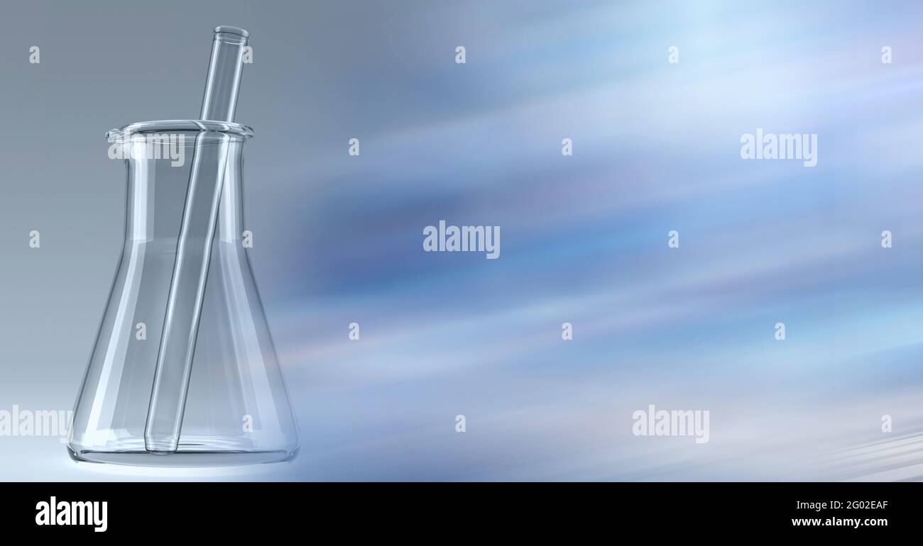 Composition of stirrer in empty chemistry flask, with blurred white and