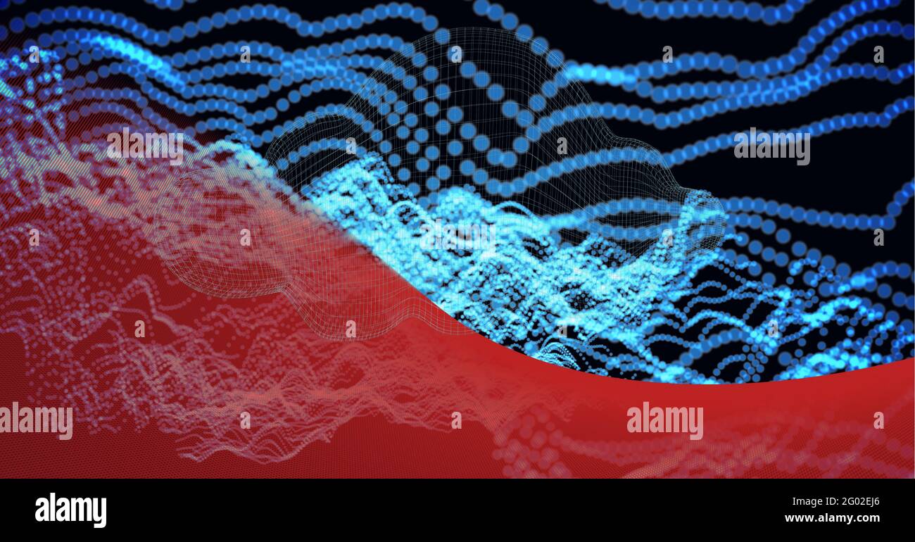 Composition of blue light trails on red and black background Stock ...