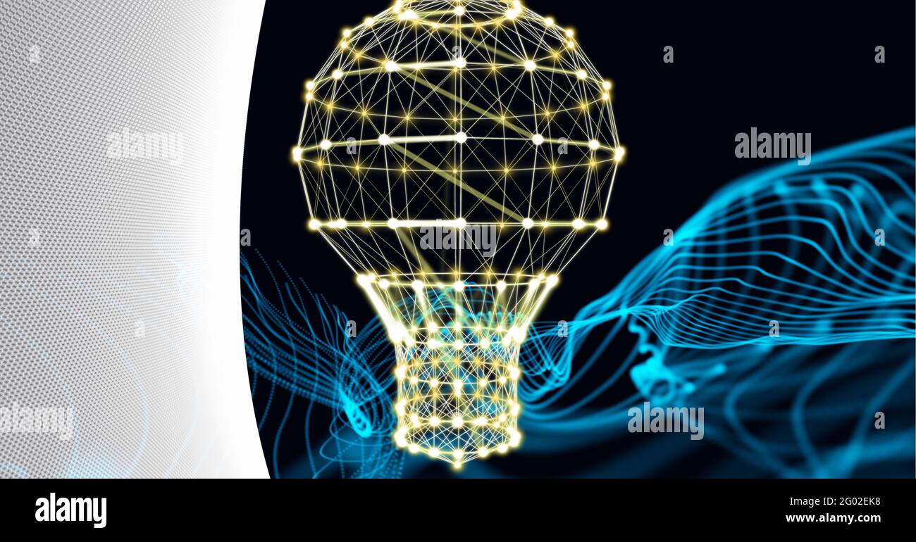 Composition of light bulb formed with network of connection on blue ...