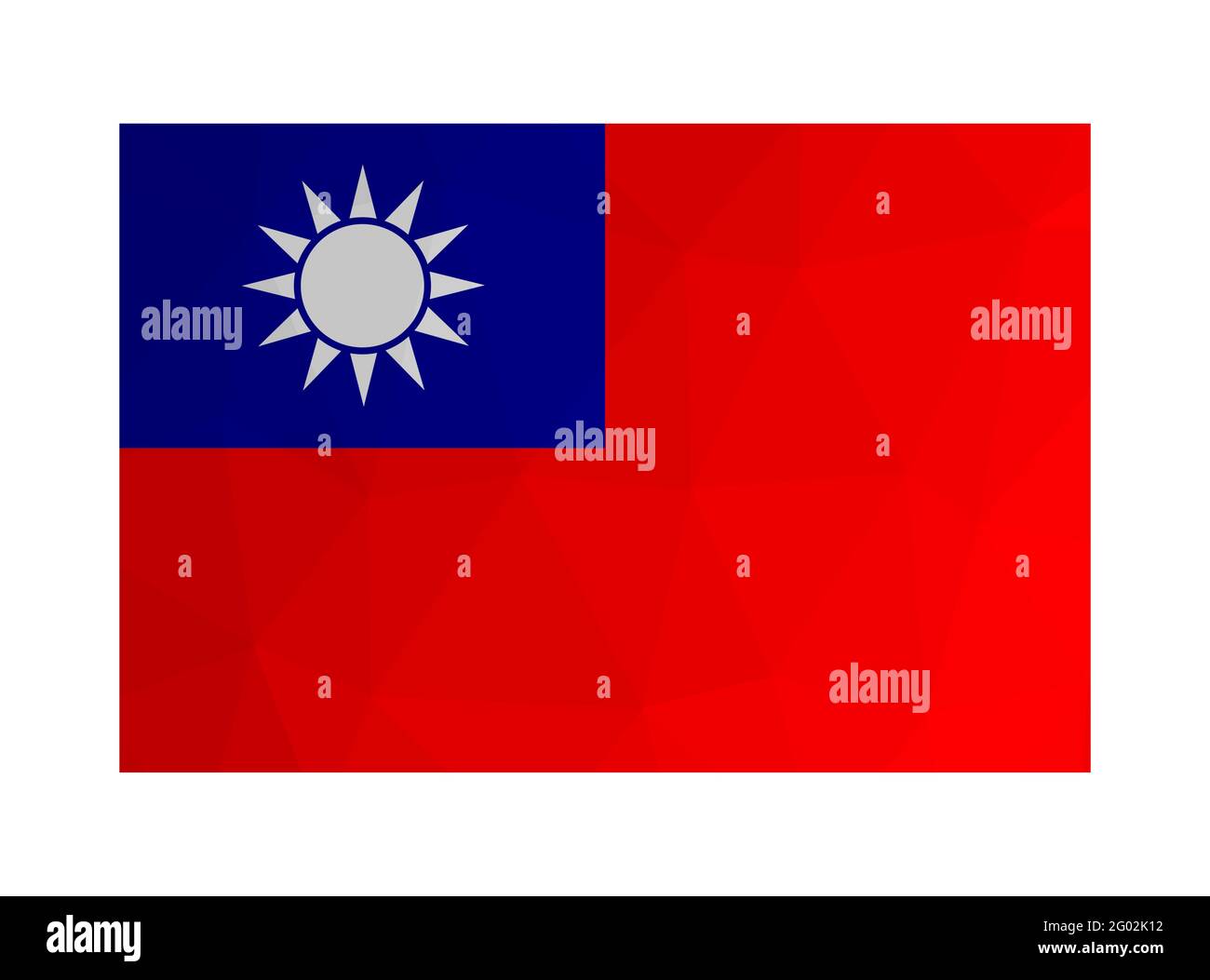 Vector illustration. National Taiwanese flag with blue sky, white sun, red Earth. Official symbol of Taiwan (Republic of China). Design in low poly st Stock Vector