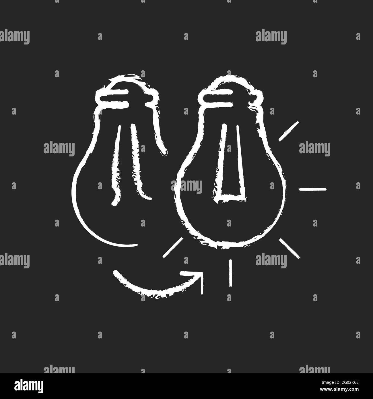 Changing lightbulb chalk white icon on dark background Stock Vector