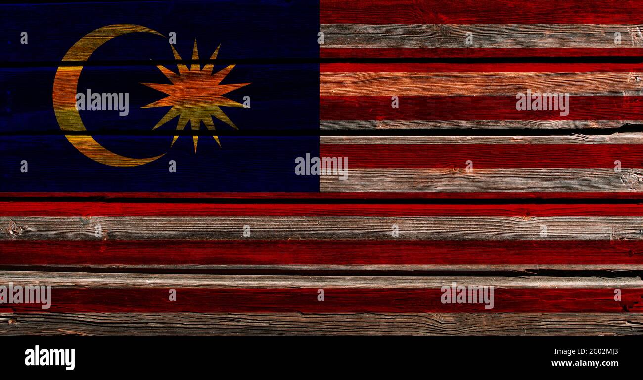3D Flag of Malaysia on a old wood wall background Stock Photo - Alamy