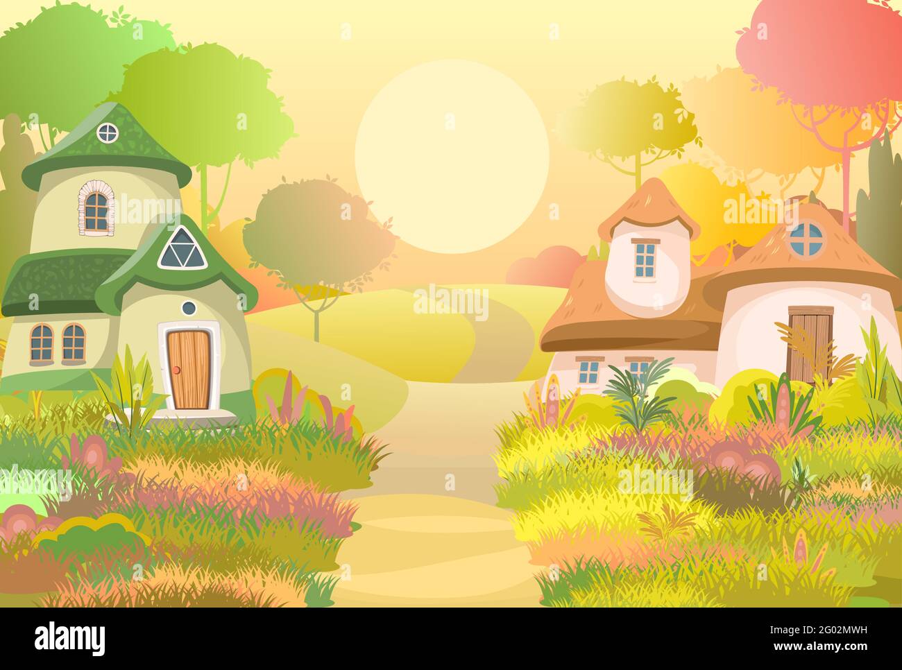 Village of gnomes. Fabulous town with cute little houses. Road. Beautiful cartoon landscape. Summer and autumn. Childrens illustration. Flat design Stock Vector Image & Art - Alamy Village of gnomes. Fabulous town with cute little houses. Road. Beautiful cartoon landscape. Summer and autumn. Childrens illustration. Flat design Stock Vector Image & Art - Alamy