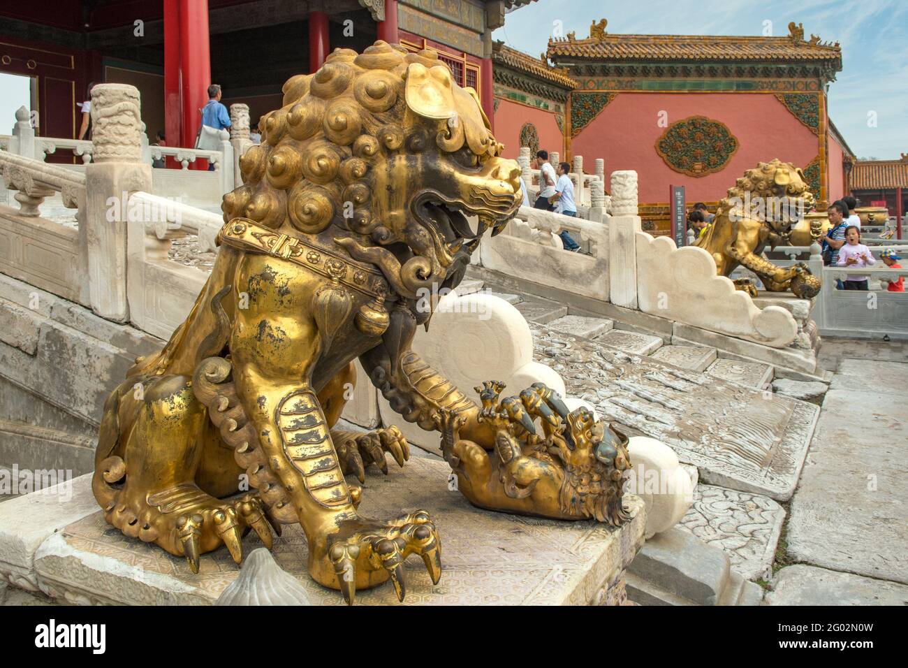 Golden Lion at hall of Preserving Harmony in Forbidden City, Beijing, China Stock Photo