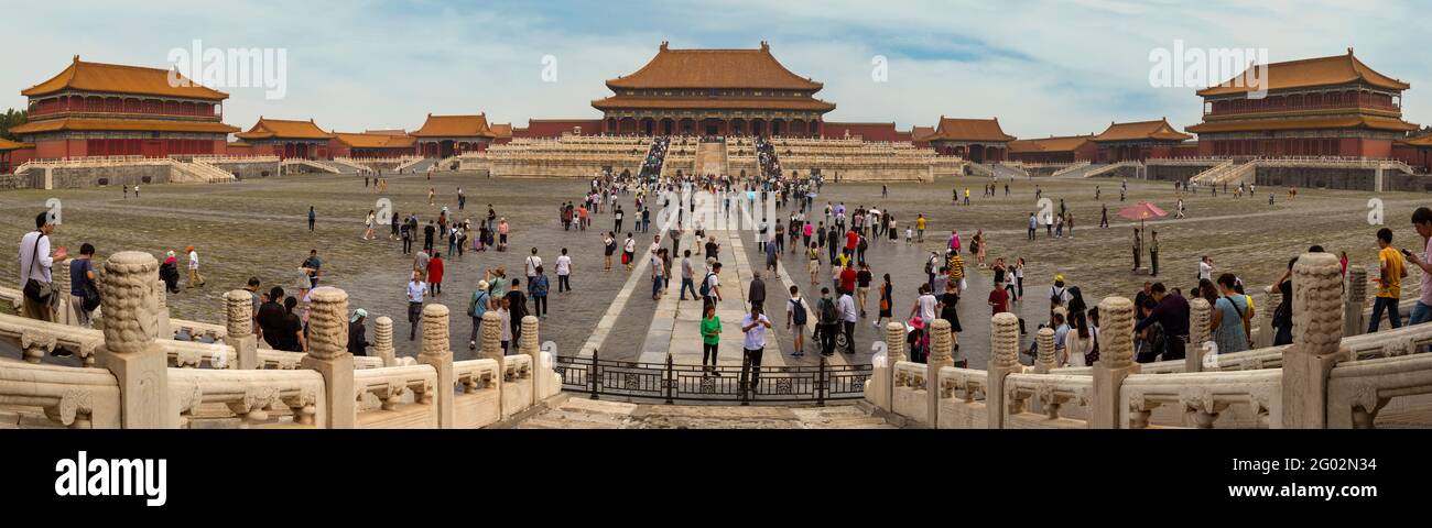 Inner Court of Forbidden City Panorama, Beijing, China Stock Photo