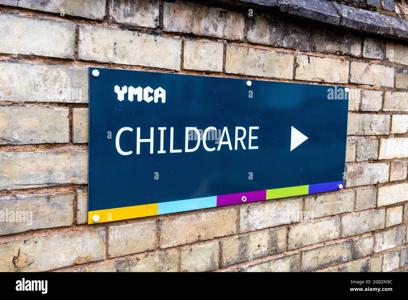 The sign for the YMCA nursery for three to five year olds on Blinco Grove, Cambridge, UK. Stock Photo