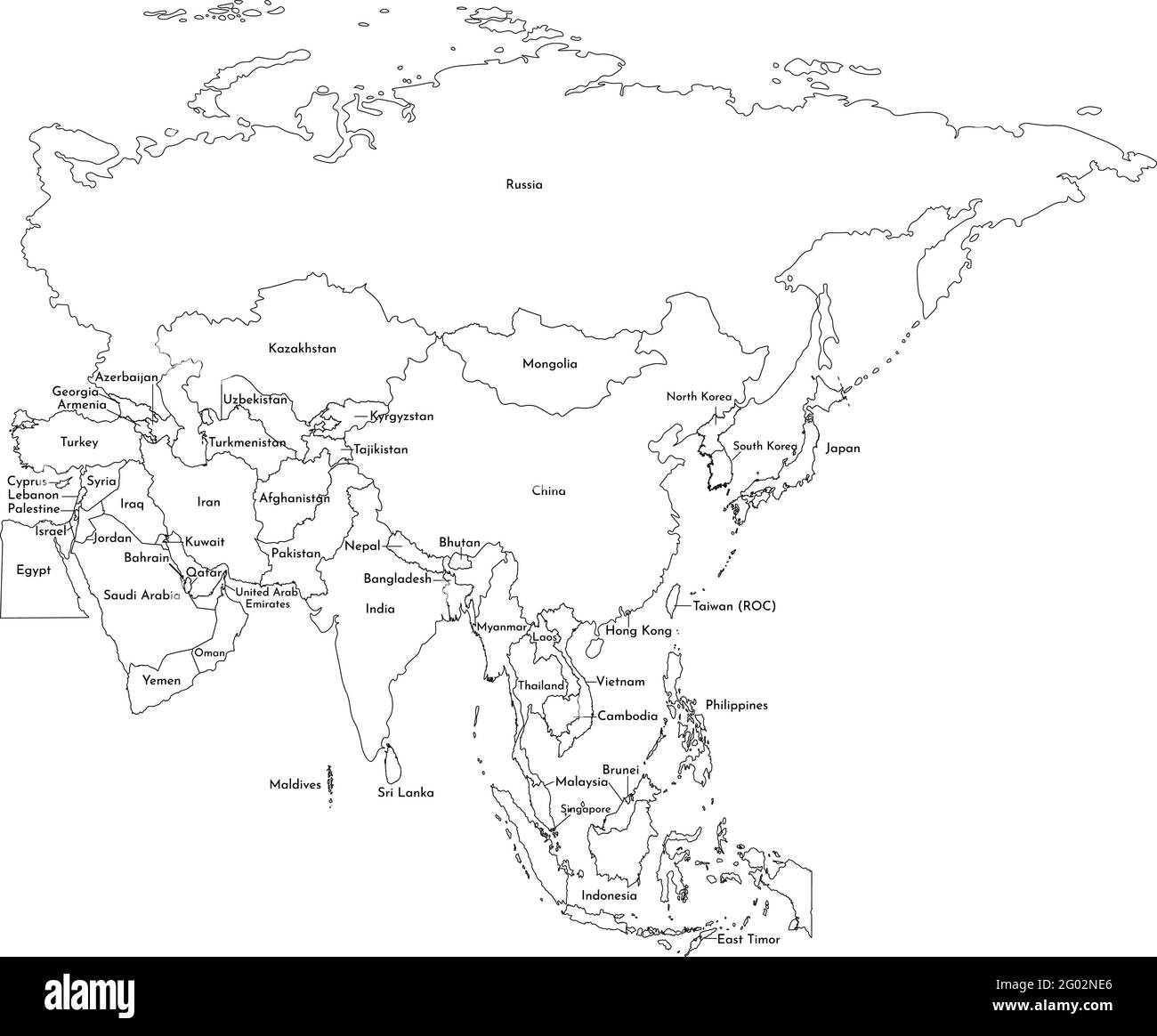 Asia Map Drawing With Names Vector Illustration With Simplified Map Of Asian Countries. States Borders  And Names. Black Outline. White Background Stock Vector Image & Art - Alamy
