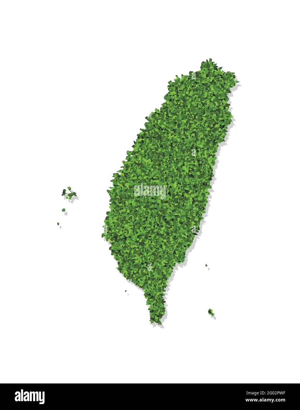 Vector isolated simplified illustration icon with green grassy silhouette of Taiwan (ROC) map. White background Stock Vector