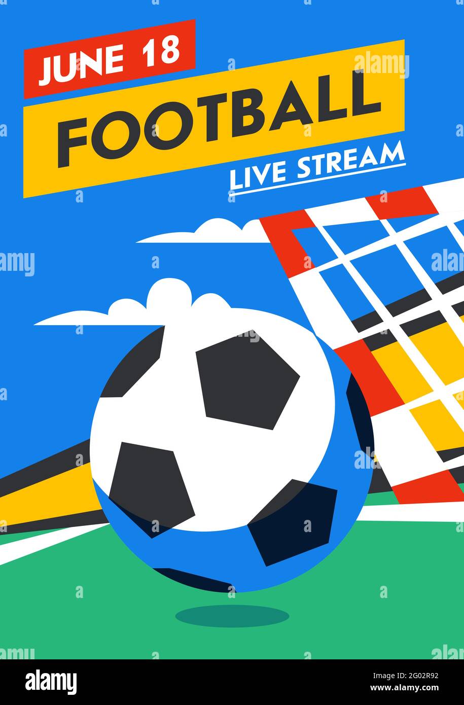 Football vertical web banner. Live stream match. Football ball in the background of stadium
