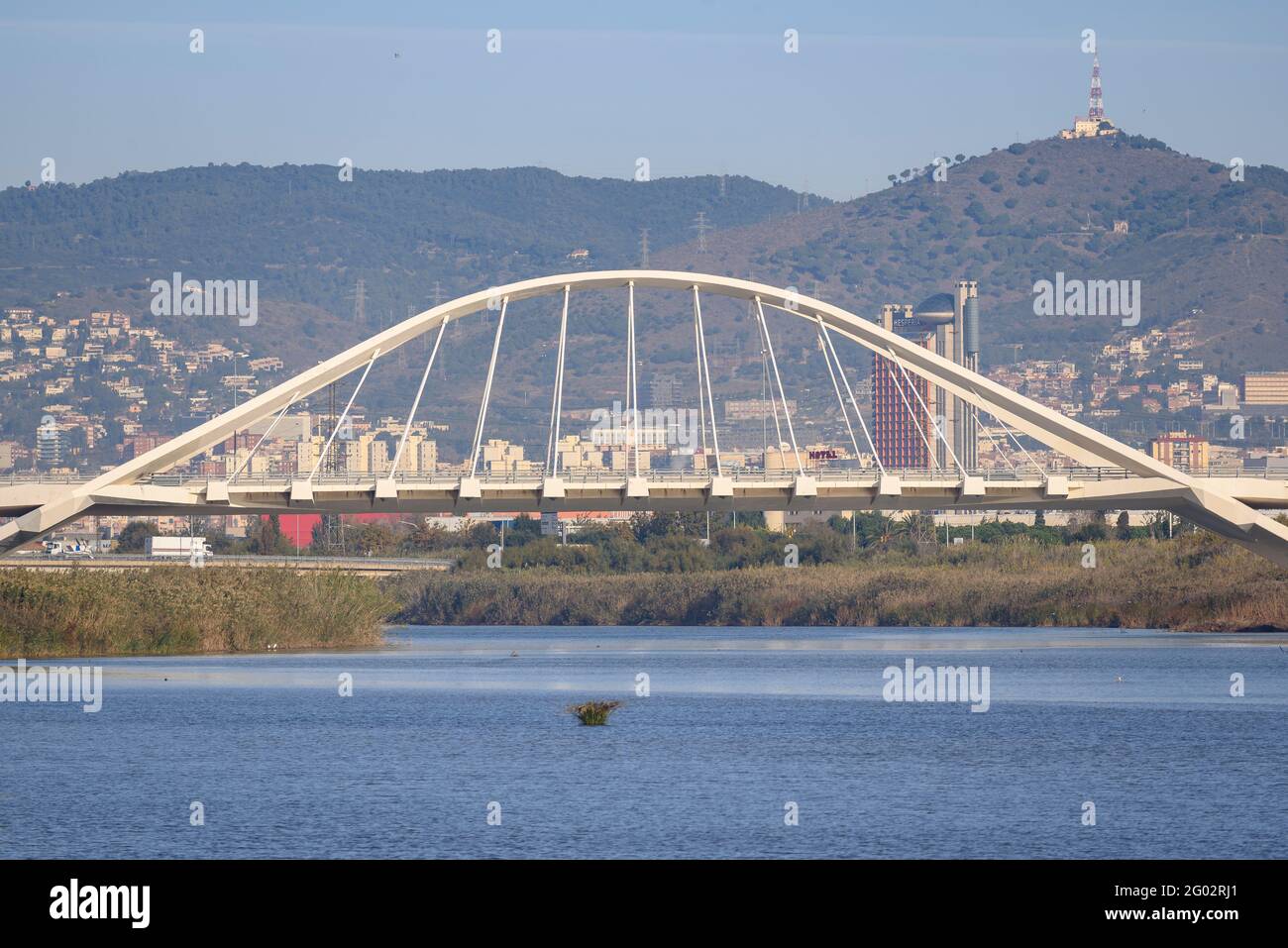 The last bridge over the Llobregat river, the Nelson Mandela bridge in El Prat de Llobregat (Barcelona, Catalonia, Spain) Stock Photo