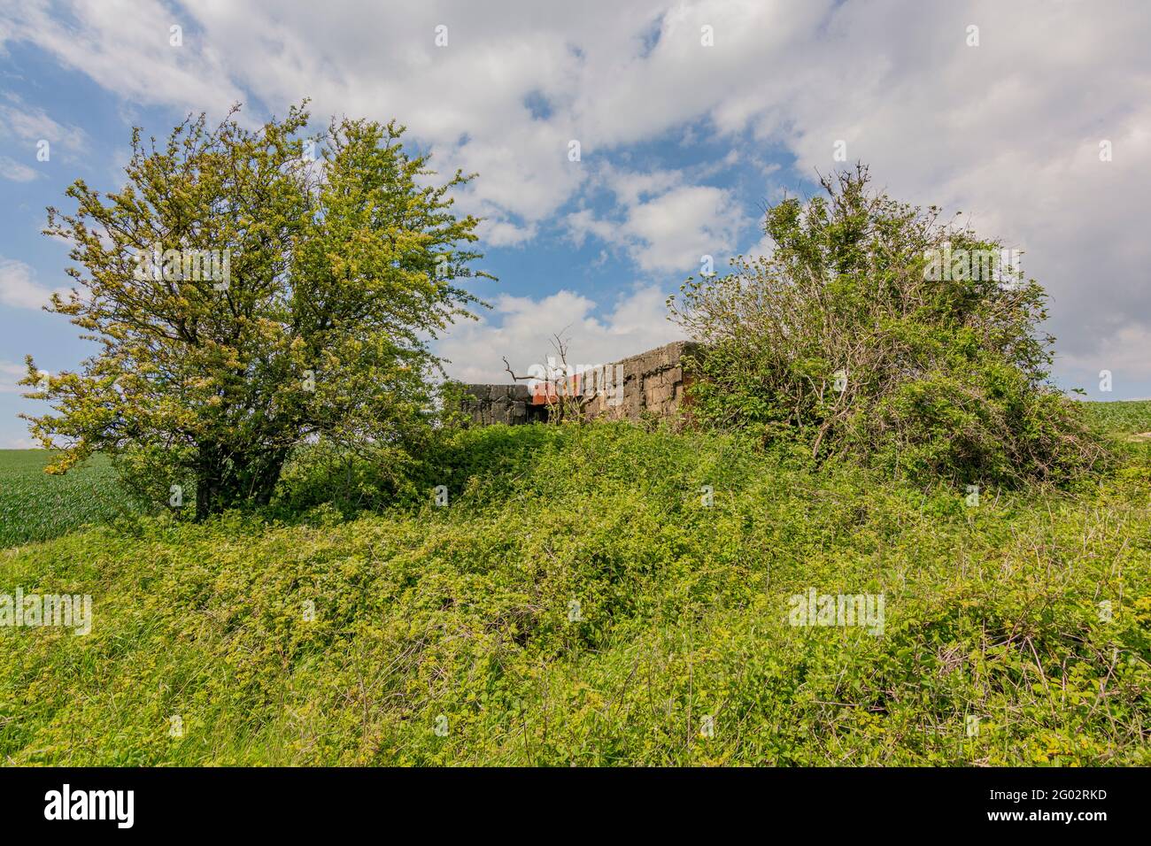 The remains of a World War Two Pill Box / Defence Position Stock Photo