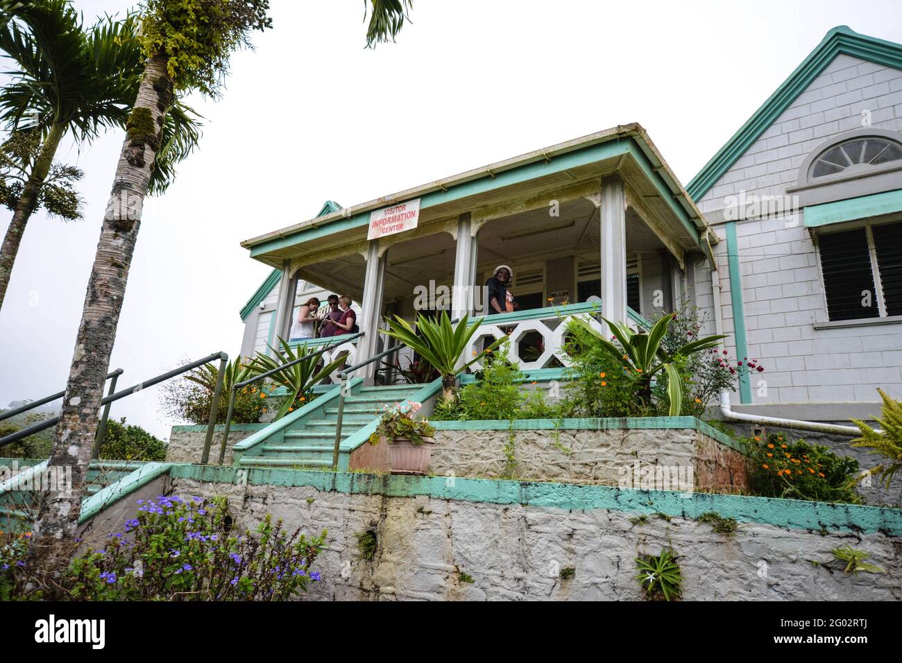 Palm trees and house Carriacou Caribbean Island steps property Colonial