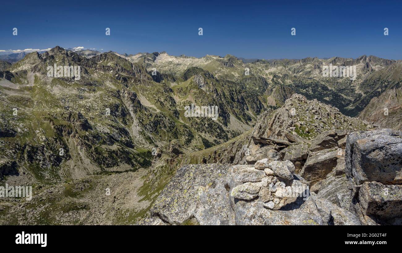 Views from the Pic de Monestero summit (Aigüestortes i Estany de Sant Maurici National Park, Catalonia, Spain, Pyrenees) Stock Photo