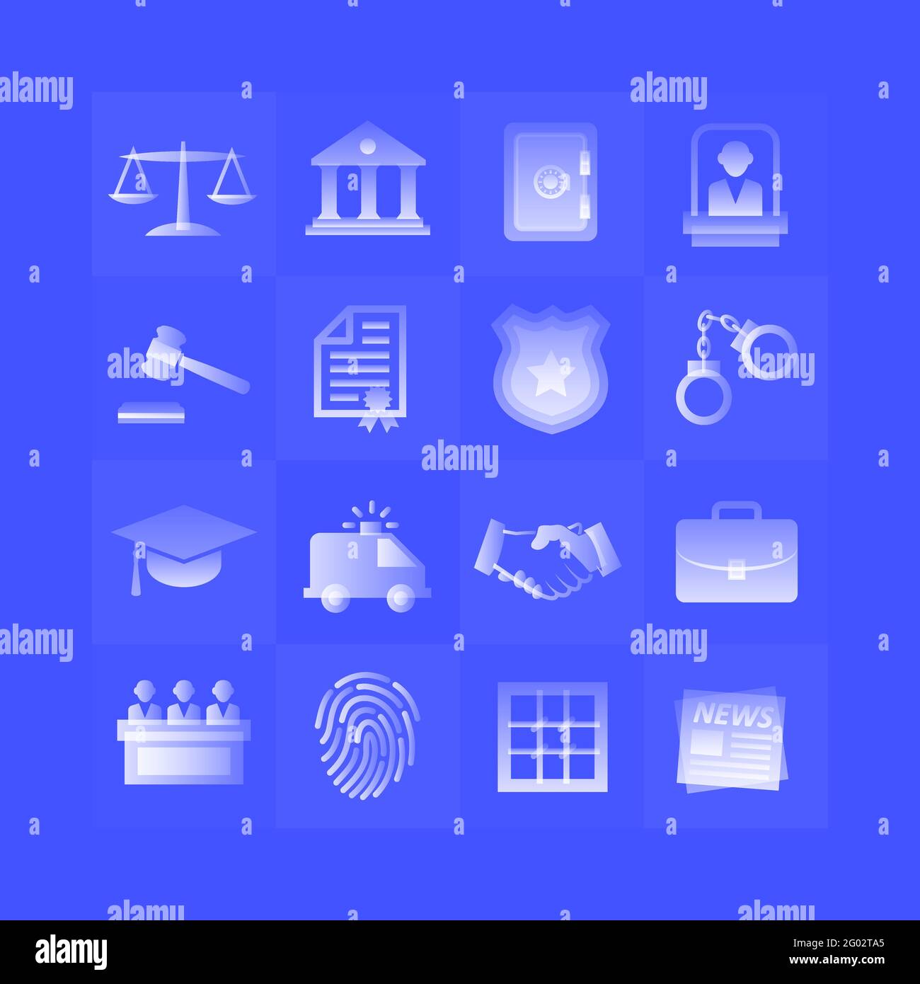Law gradient icons set on blue background Stock Vector