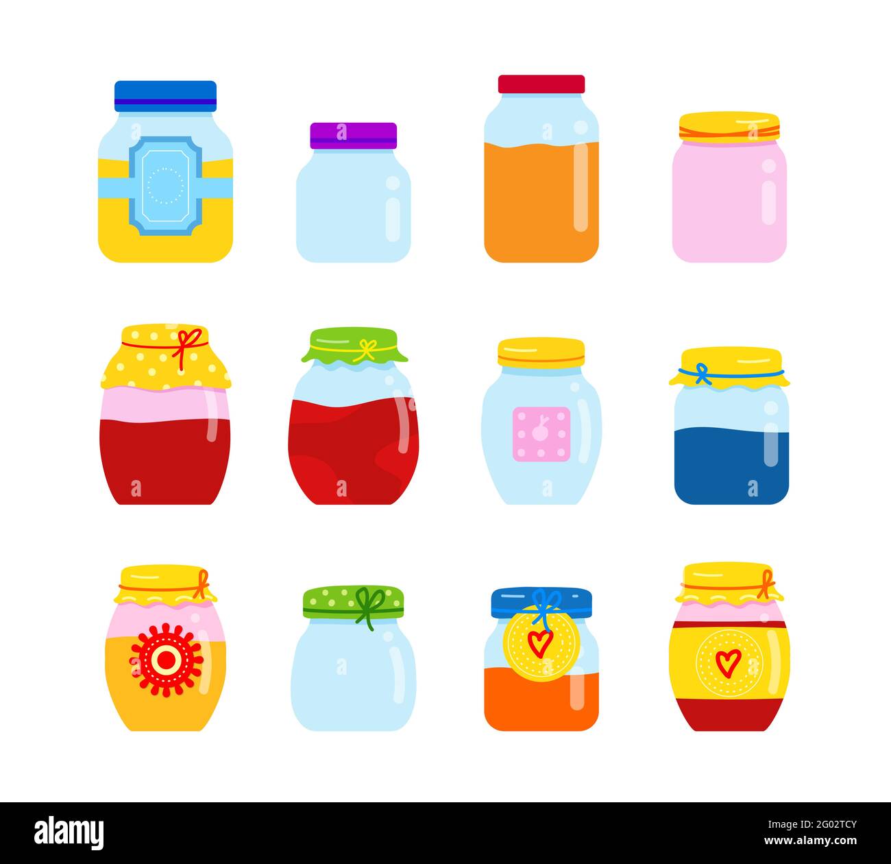 Big set of jars for homemade jam or juice. Jar with labels and empty