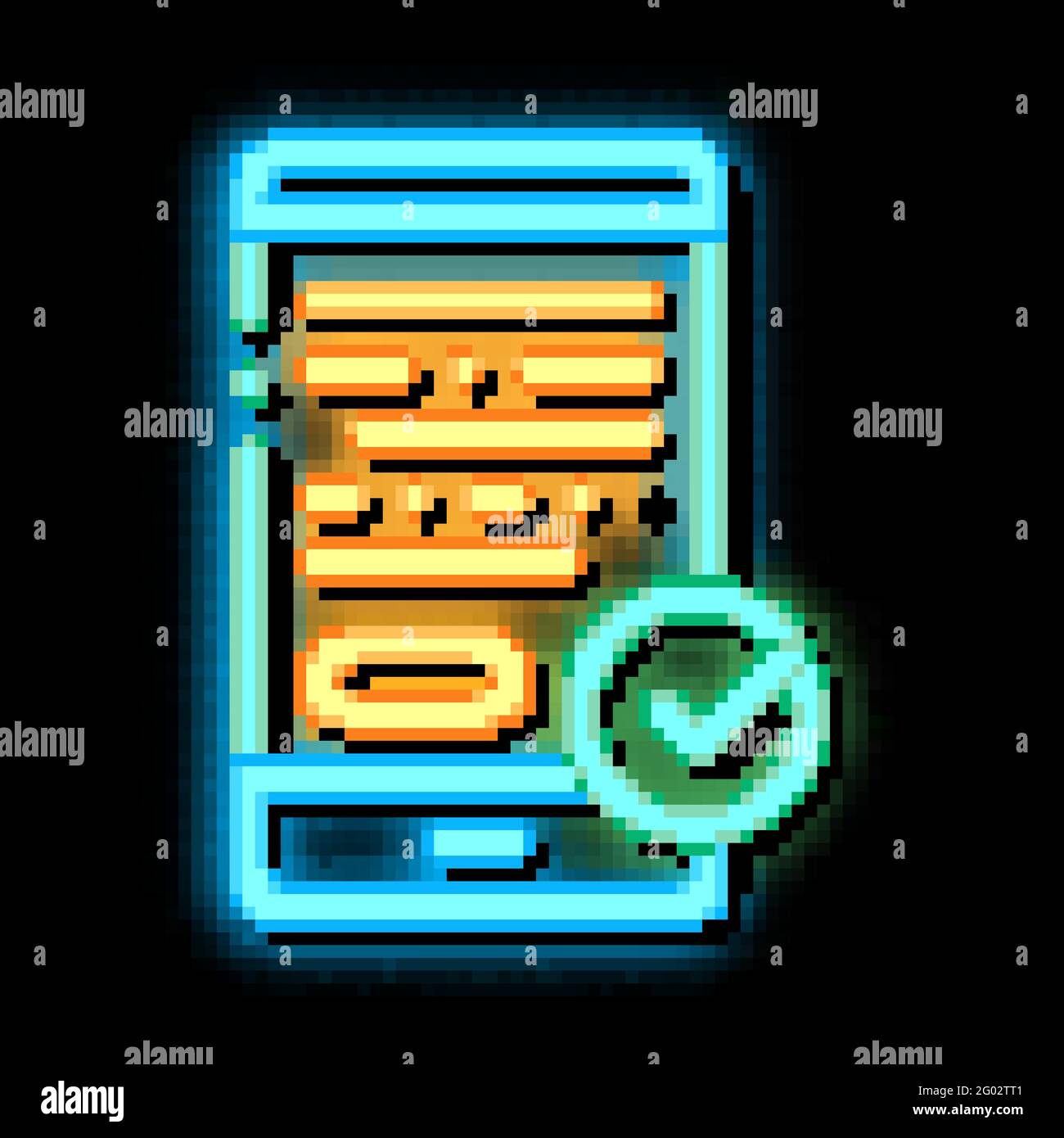 Smartphone Display And Approved Mark neon glow icon illustration Stock ...