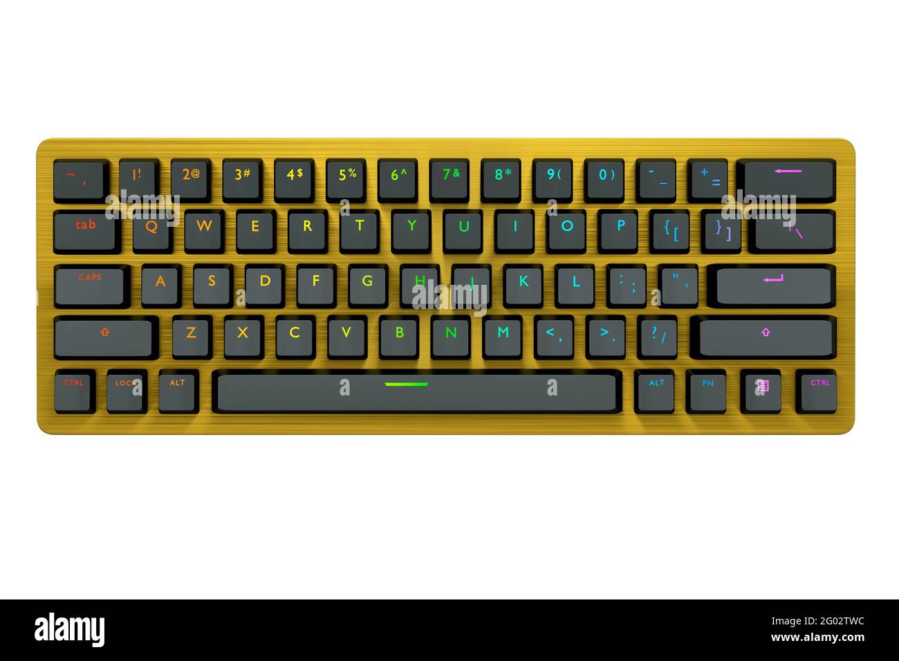 Yellow computer keyboard with rgb colors isolated on white background. Stock Photo