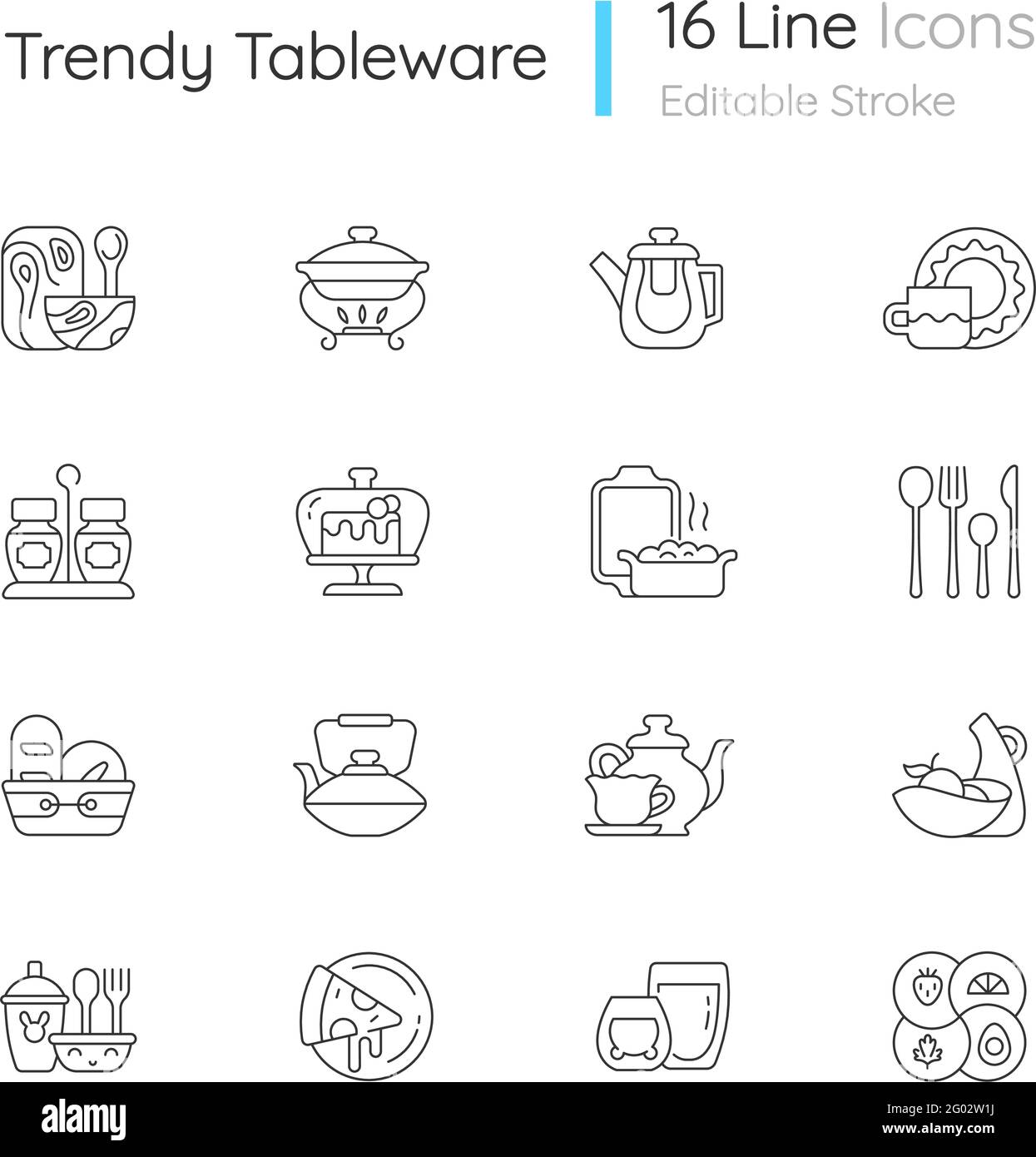 Trendy tableware linear icons set Stock Vector