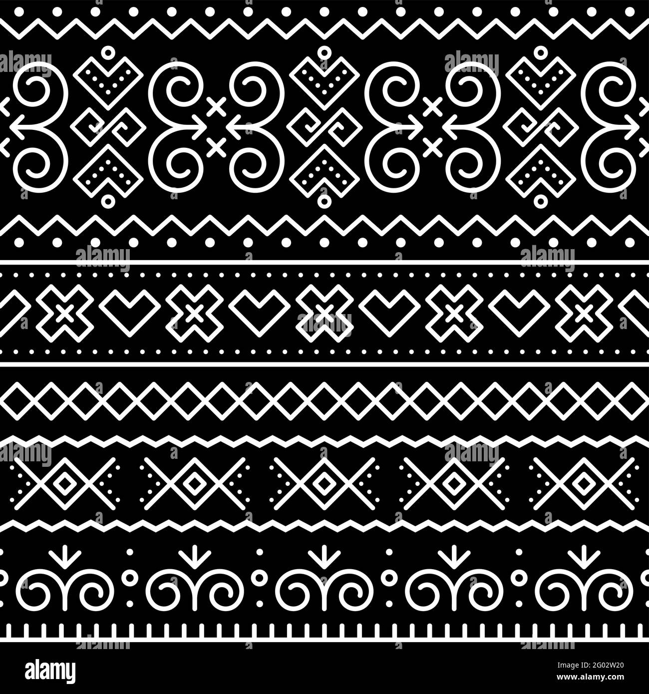 Slovak tribal folk art vector seamless geometric pattern with inspired by traditional painted houses from village Cicmany in Zilina region, Slovakia Stock Vector