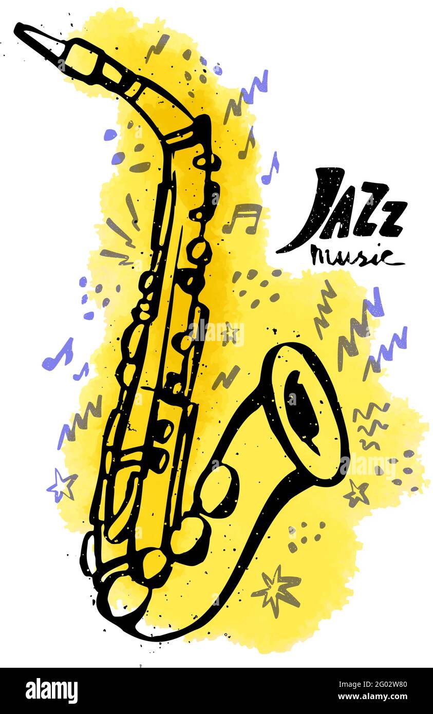 Handdrawn saxophone. Jazz music concept. Ink style vector illustration