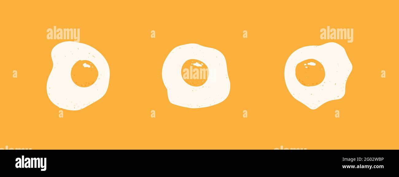 Three scrambled eggs on a yellow background. Vector banner with flat fried eggs. Stock Vector