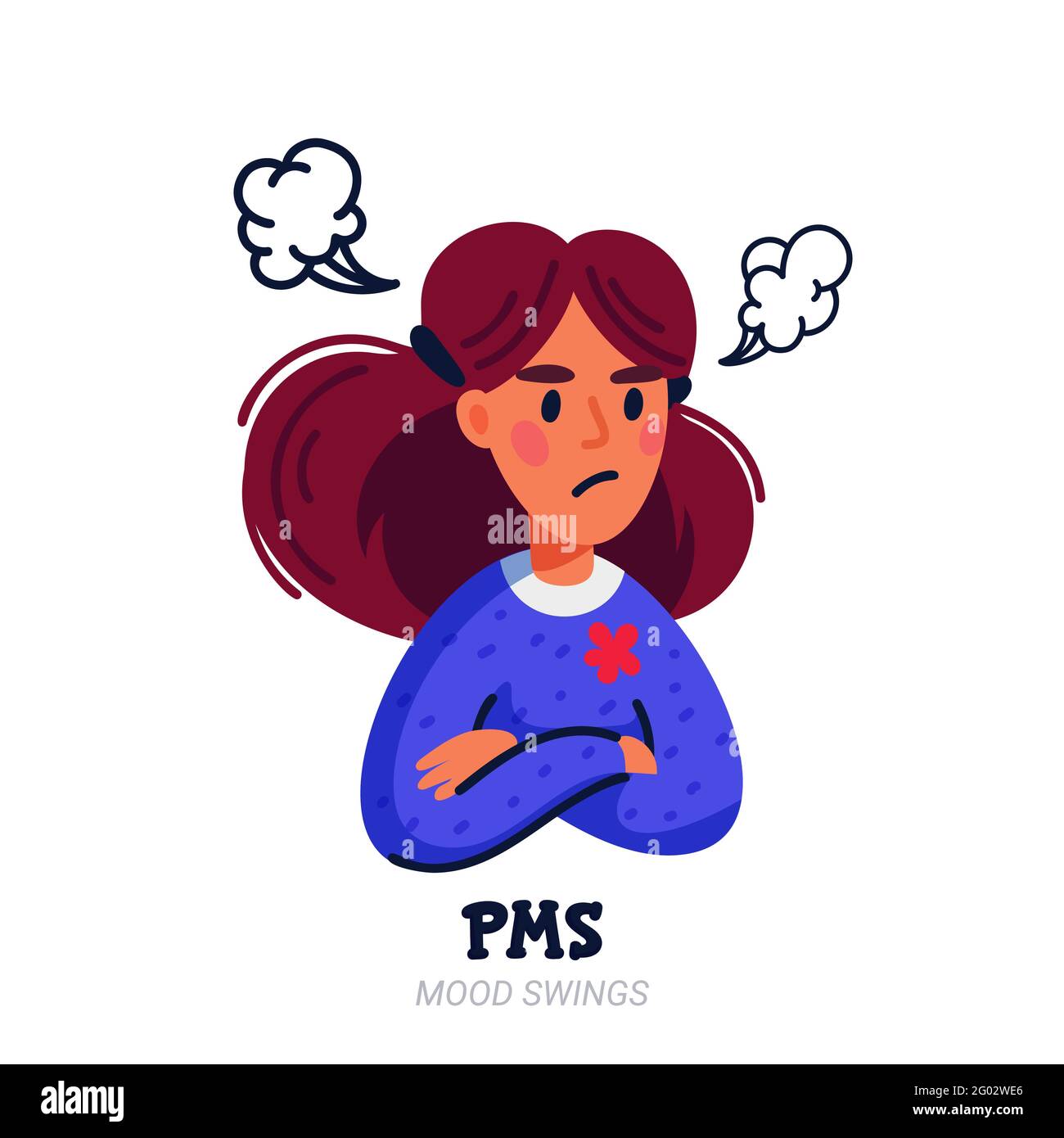 PMS symptoms concept. Woman suffering from premenstrual syndrome such as mood  swings. Flat style vector illustration on white background Stock Vector  Image & Art - Alamy
