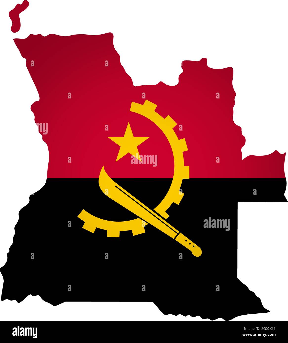 Illustration with national flag with simplified  shape of Angola map (jpg). Volume shadow on the map. Stock Vector
