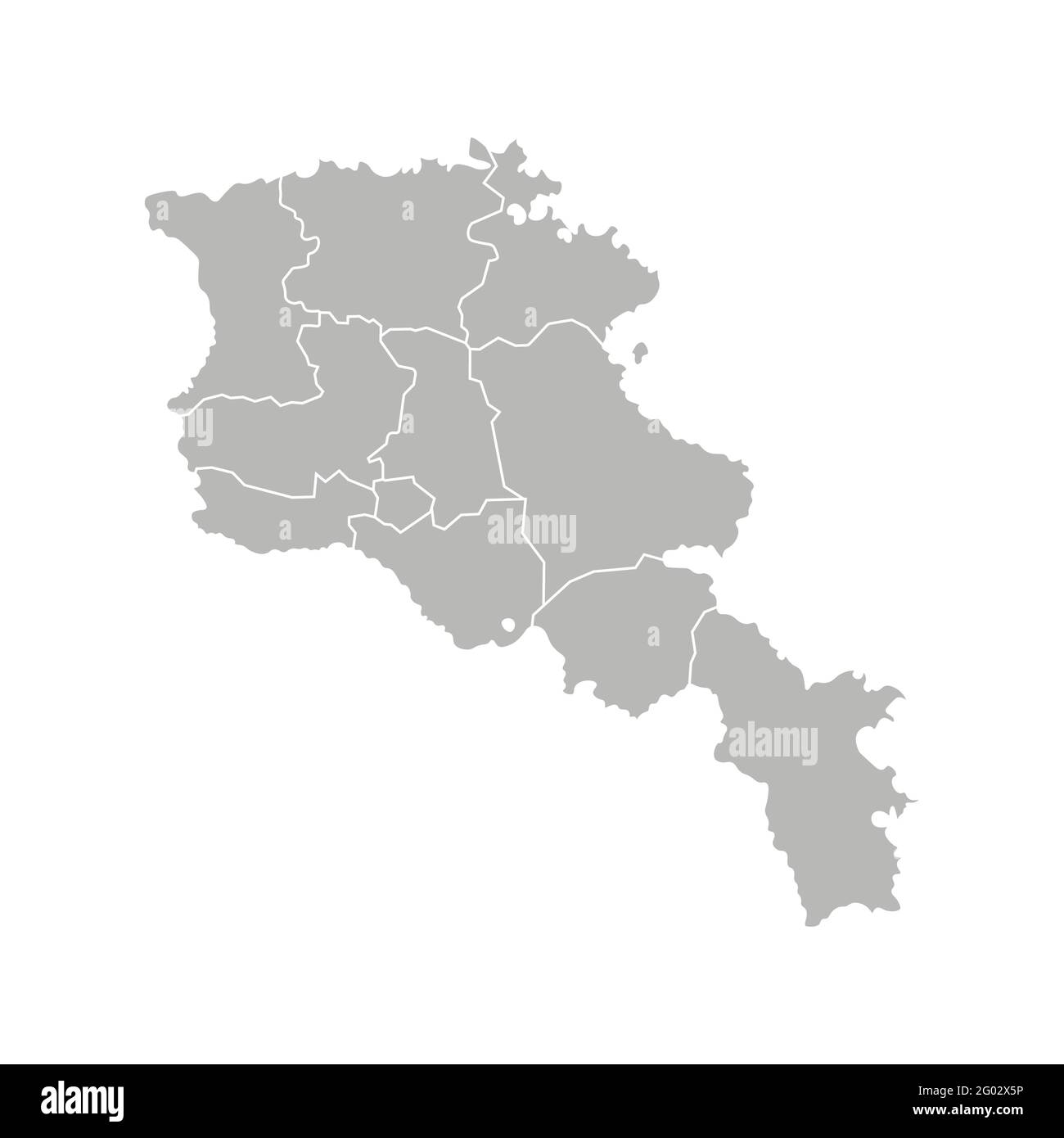 Vector isolated illustration of simplified administrative map of Armenia. Borders of the provinces (regions). Grey silhouettes. White outline. Stock Vector