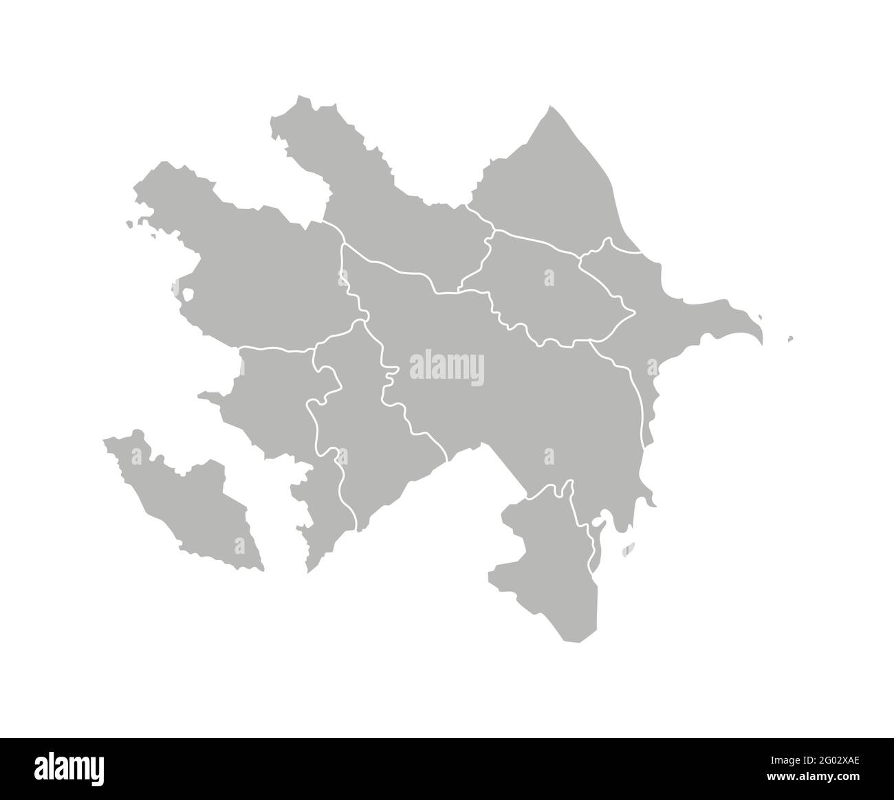 Vector isolated illustration of simplified administrative map of Azerbaijan. Borders of the provinces (regions). Grey silhouettes. White outline. Stock Vector