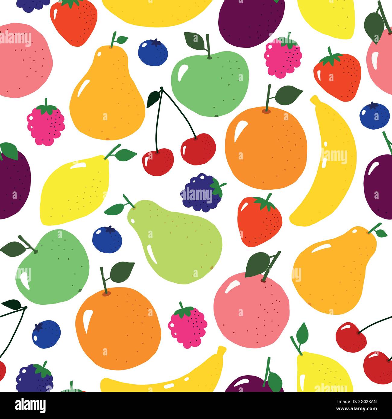 vector seamless pattern with bright colorful fruits and berries on a white background Stock Vector