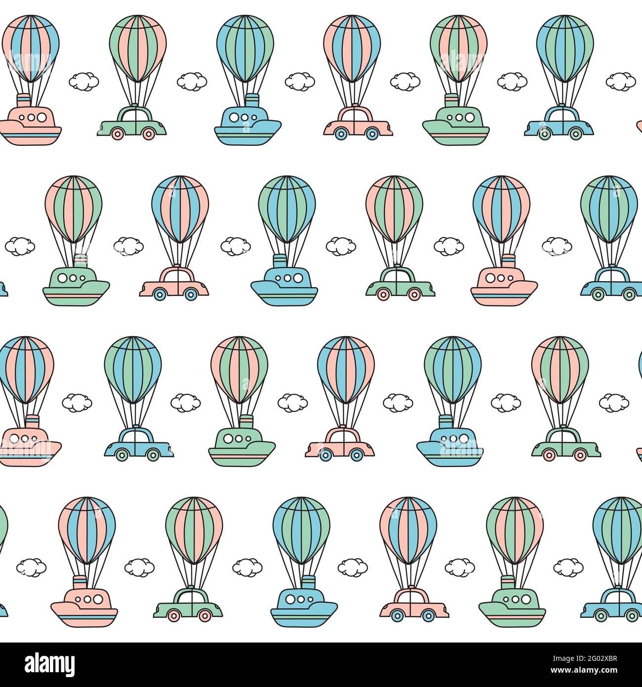 cute children's vector pattern with balloons and cars. in pastel colors, for children's textiles Stock Vector