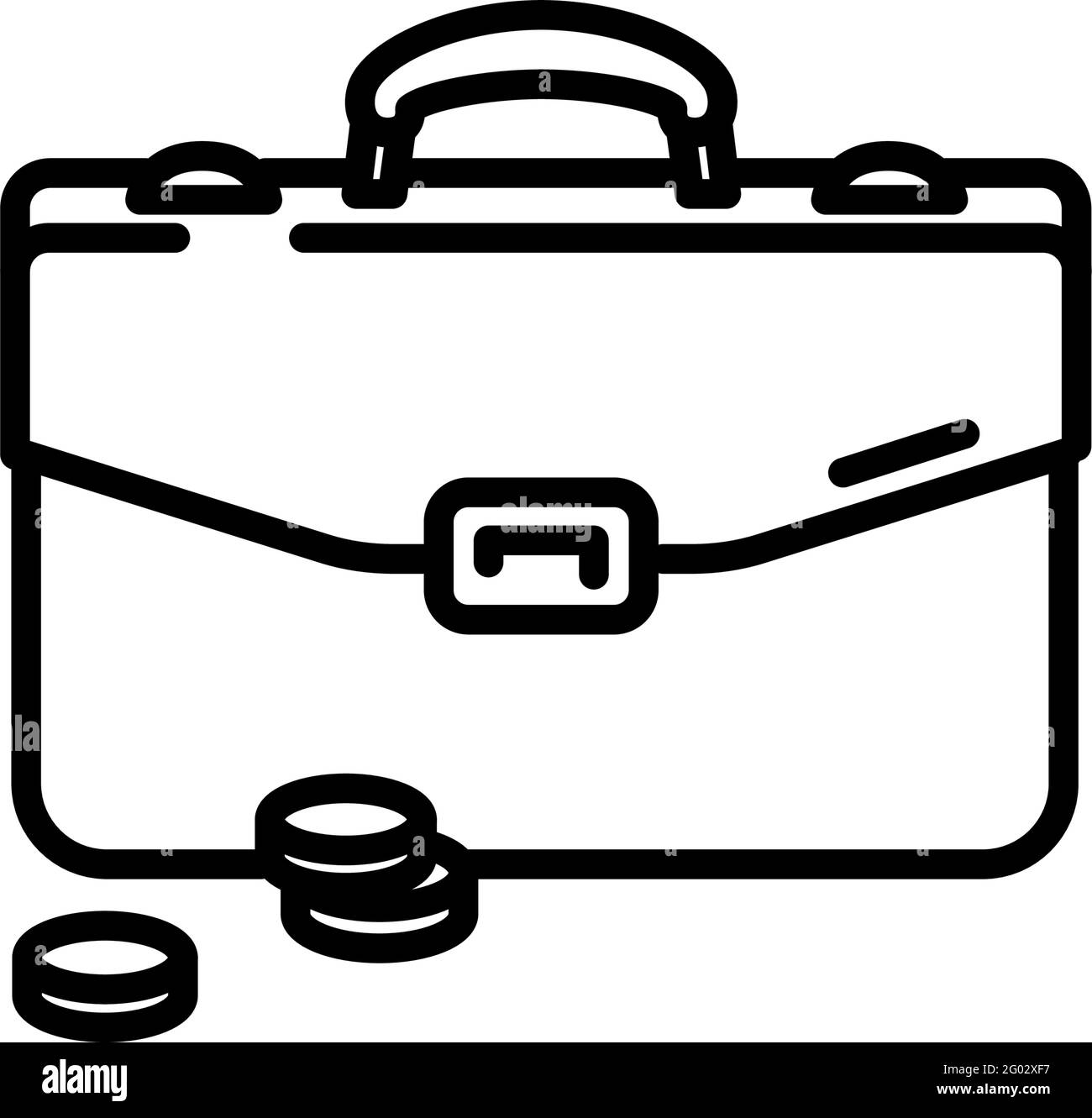 Briefcase outline icon with coins. Investments and loans. Trading on the stock exchange. Investment portfolio. Vector. The image is isolated on a whit Stock Vector