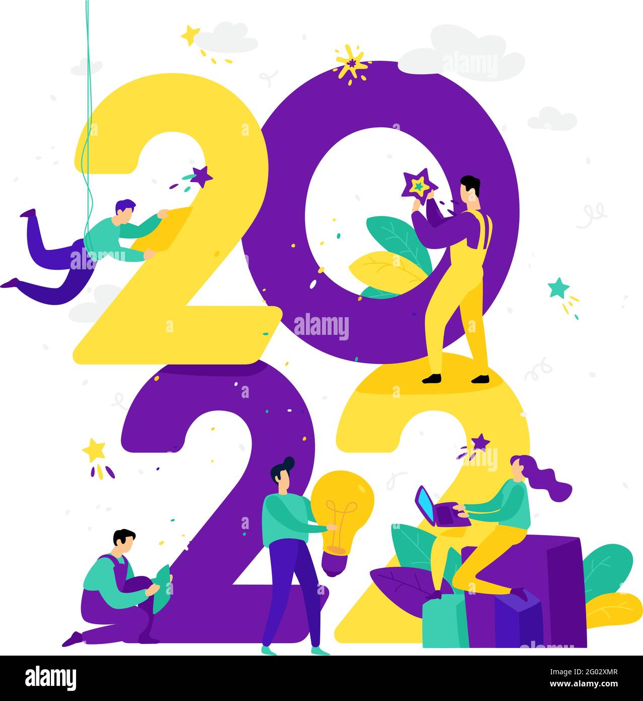New year 2022. Meeting the new year. Vector. Business people greet Christmas and New Year. New Horizons. Preparation for the holiday. Business metapho Stock Vector