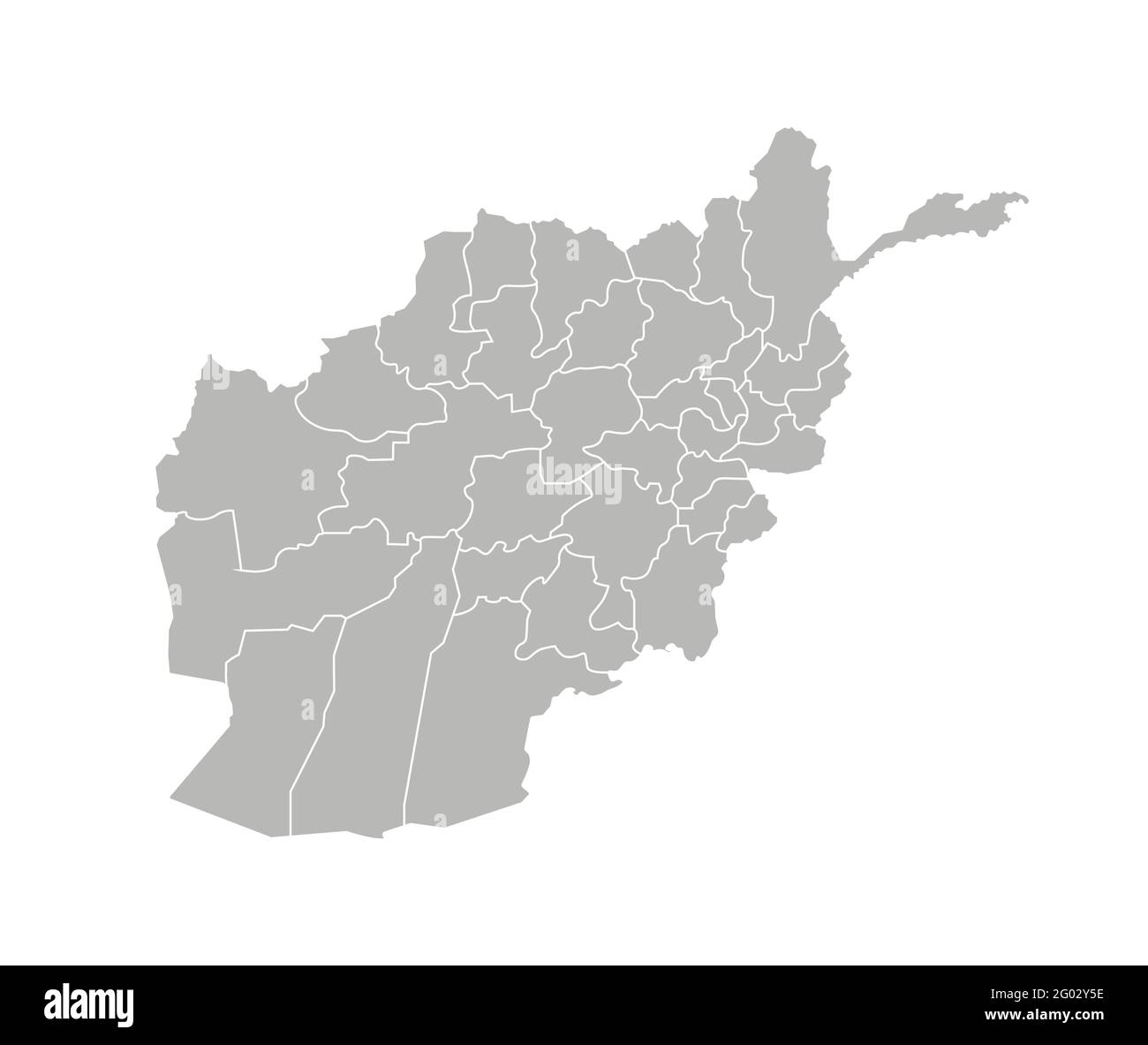 Vector isolated illustration of simplified administrative map of Afghanistan. Borders of the provinces (regions). Grey silhouettes. White outline. Stock Vector