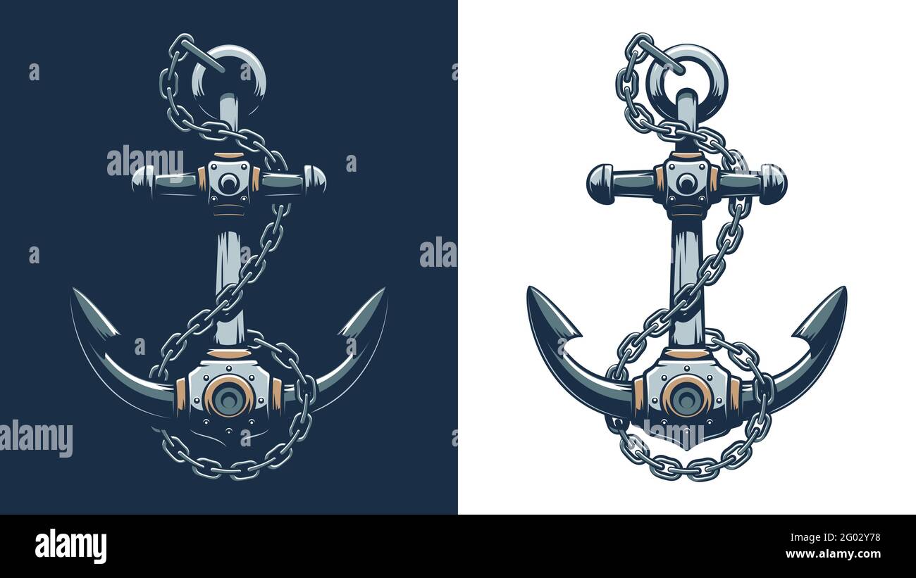 Vintage nautical anchor with chain Stock Vector