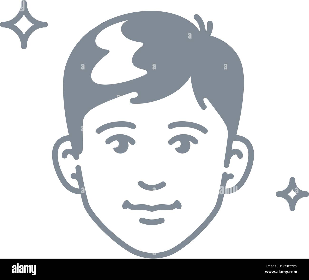 The face of a guy with stars. Lovely regular facial features of a young man. Vector. The image is isolated on a white background. Stock Vector