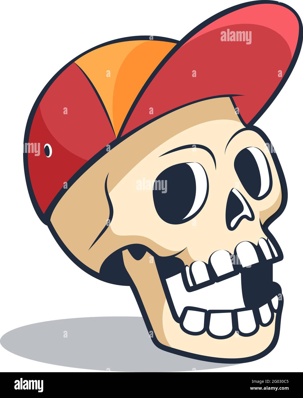 Funny Skull in red baseball cap Stock Vector