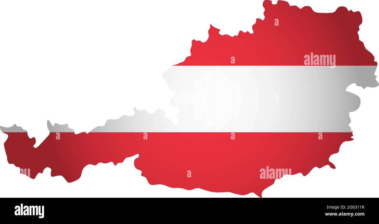 Vector illustration with Austria national flag with shape of Austria map (simplified). Volume shadow on the map Stock Vector