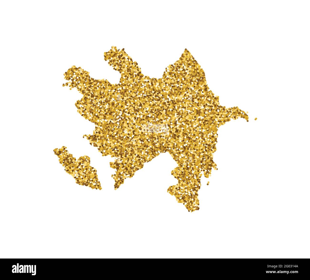 Vector isolated illustration with simplified Azerbaijan map. Decorated by shiny gold glitter texture. New Year holidays' decoration for greeting card. Stock Vector