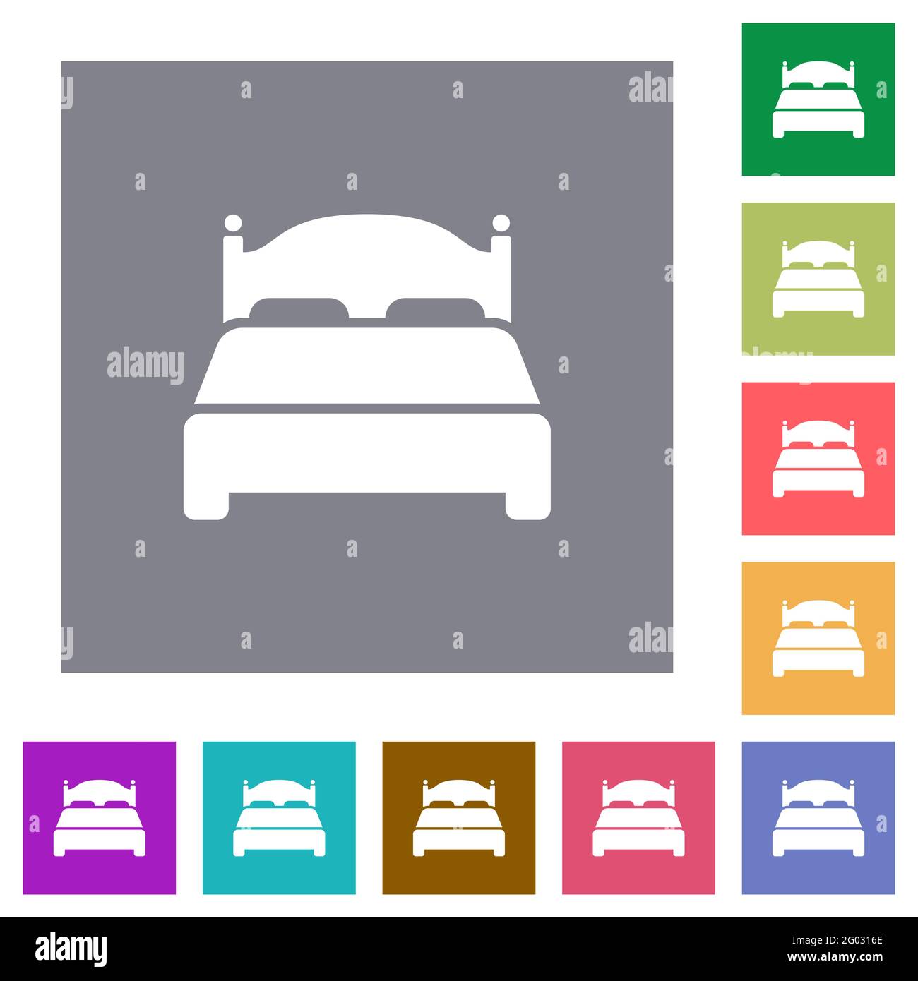 Double bed flat icons on simple color square backgrounds Stock Vector