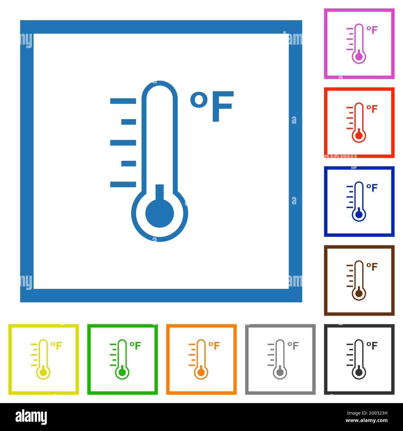 Fahrenheit thermometer cold temperature flat color icons in square ...