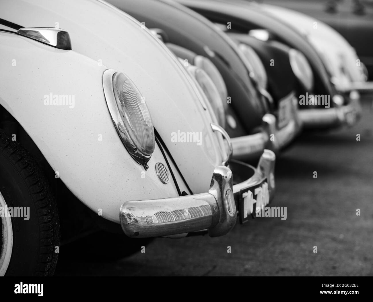 ZOETERMEER, NETHERLANDS - May 20, 2021: Retro cars Volkswagen Beetle black and white shot Stock Photo