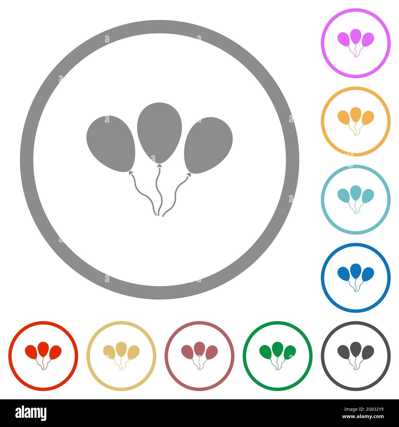 Three balloons flat color icons in round outlines on white background ...
