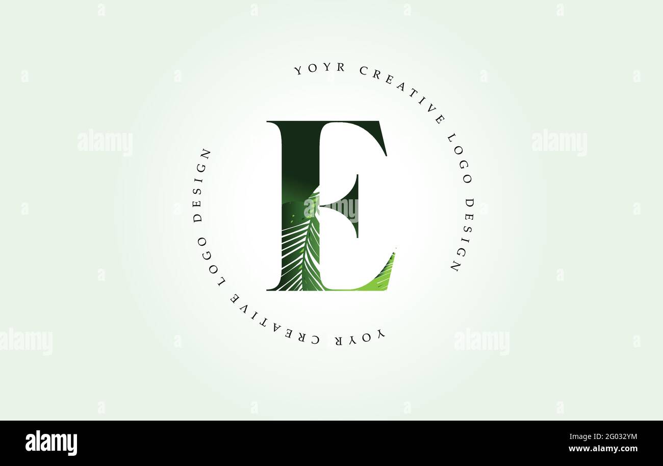 Exotic Letter E Logo with Palm Tree Leaf Pattern Texture Design Logo ...