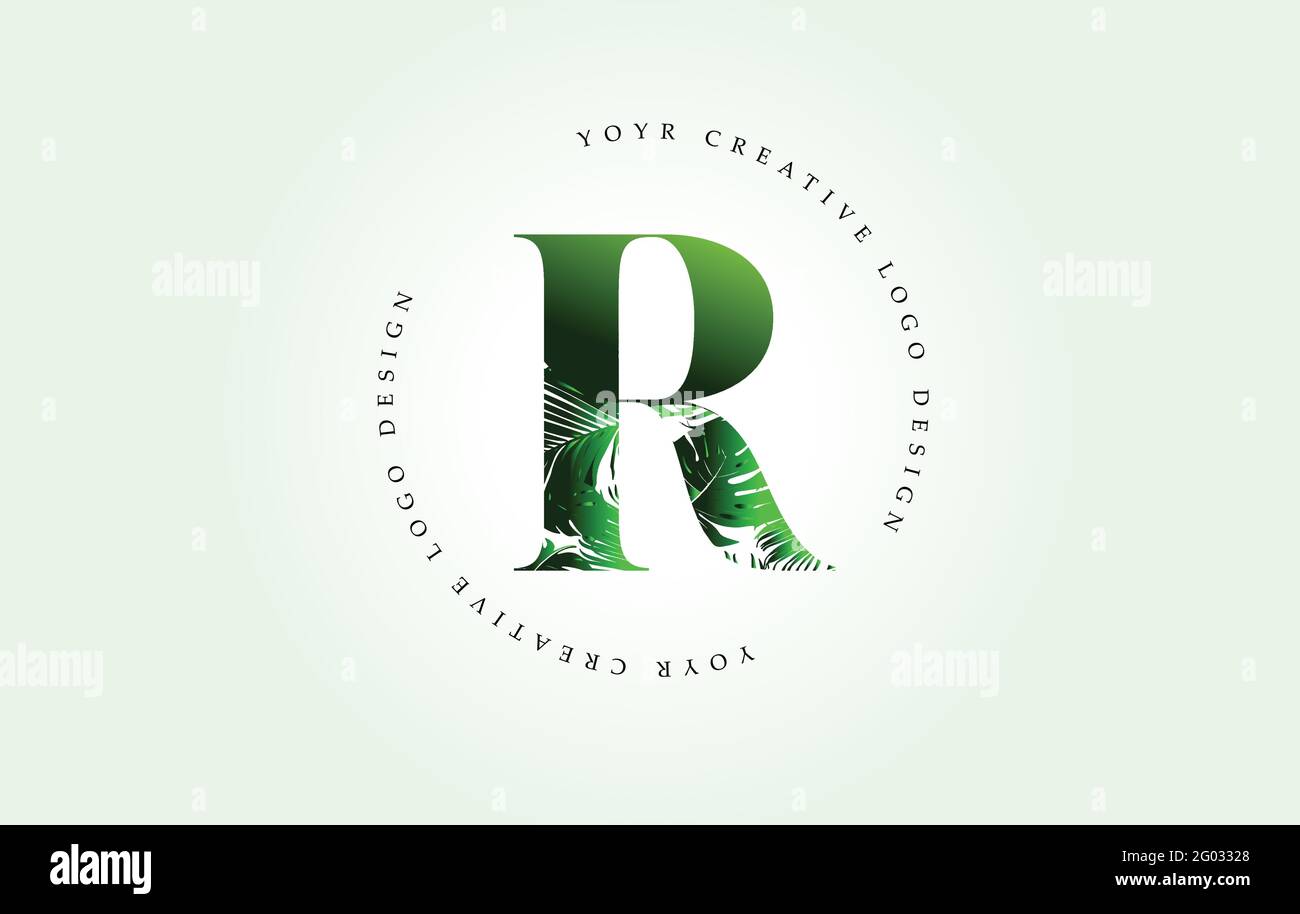 Exotic Letter R Logo with Palm Tree Leaf Pattern Texture Design Logo ...